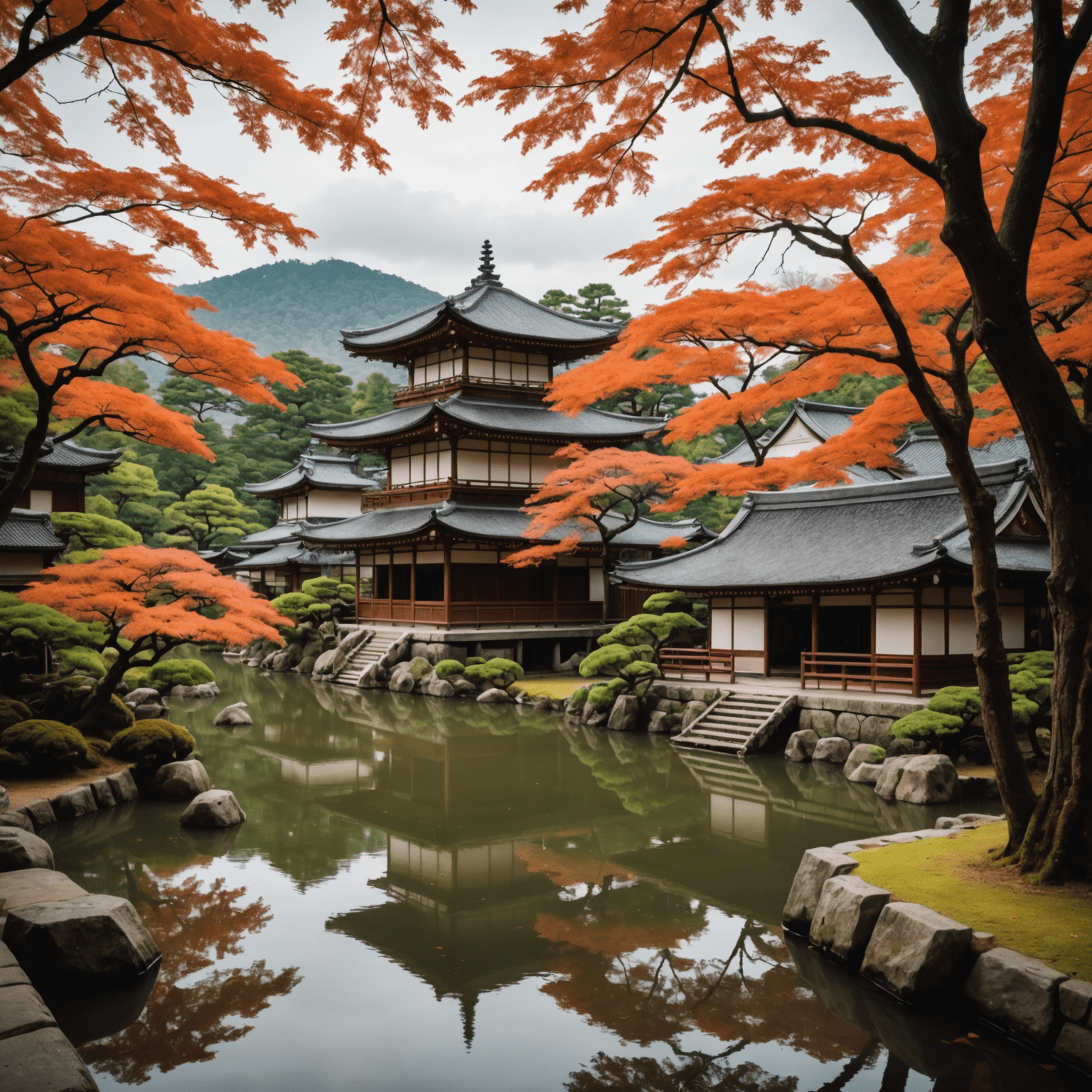 京都の伝統的な庭園、古い町並み、静かな寺院の風景を組み合わせた画像。隠れた魅力を示唆する雰囲気のある構図。